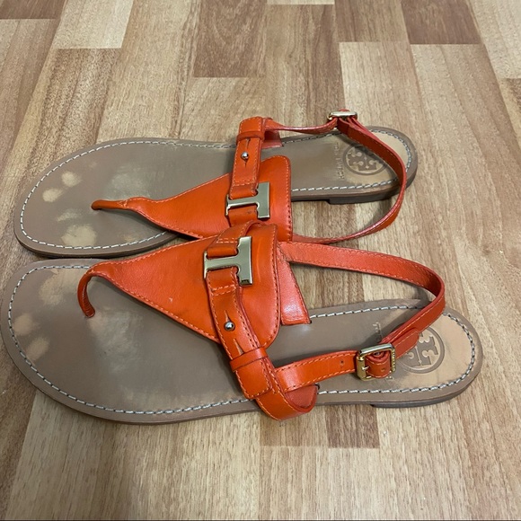 Tory Burch Orange Leather Sandals - Picture 4 of 16